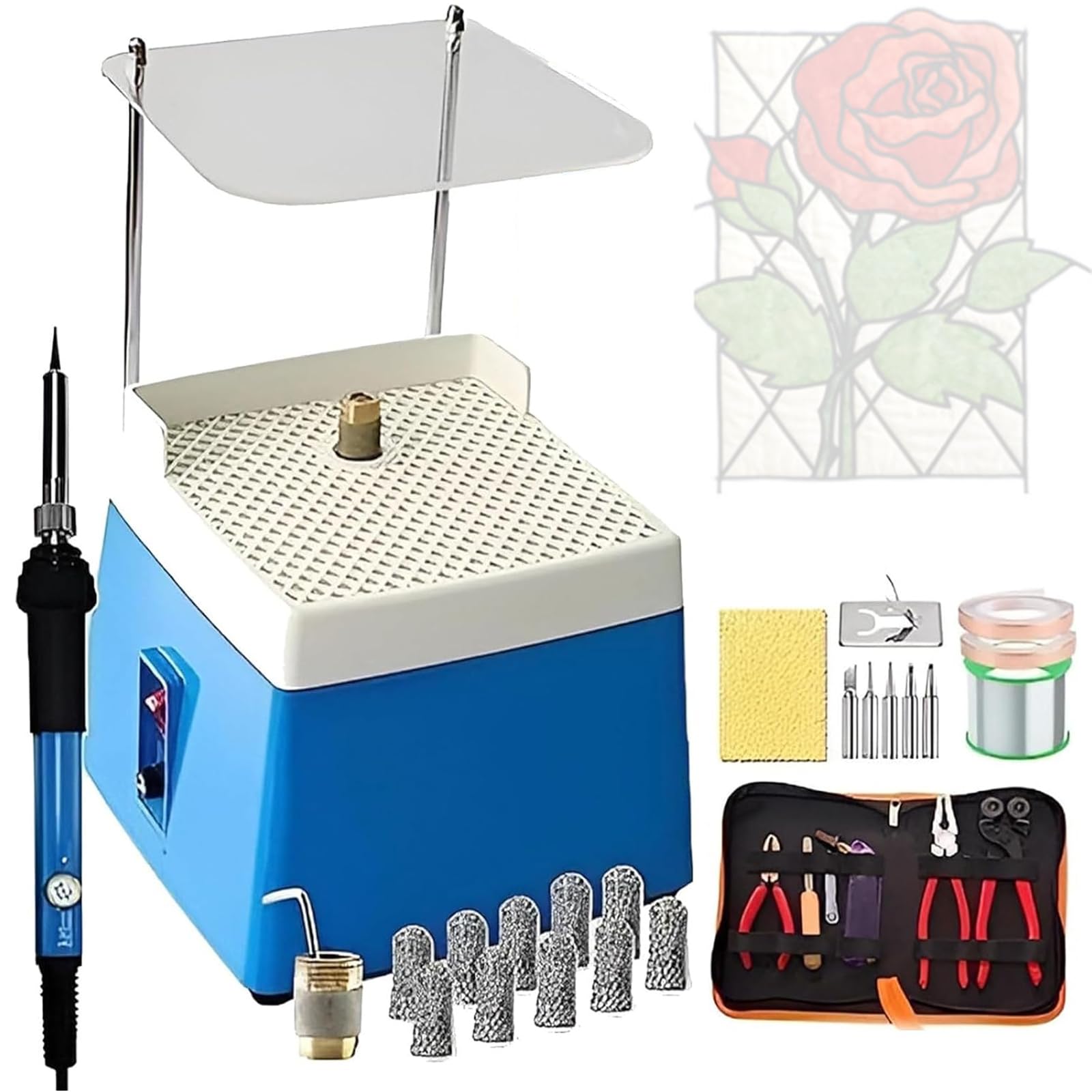 Stained Glass Starter Kit, Professionelle Glasschneider Werkzeuge Mit Glasschleifmaschine, Lötkolben Set, Glasschleifmaschine Für DIY Mosaik, Kunst, Schmuck, Keramik & Hobbyprojekte blue