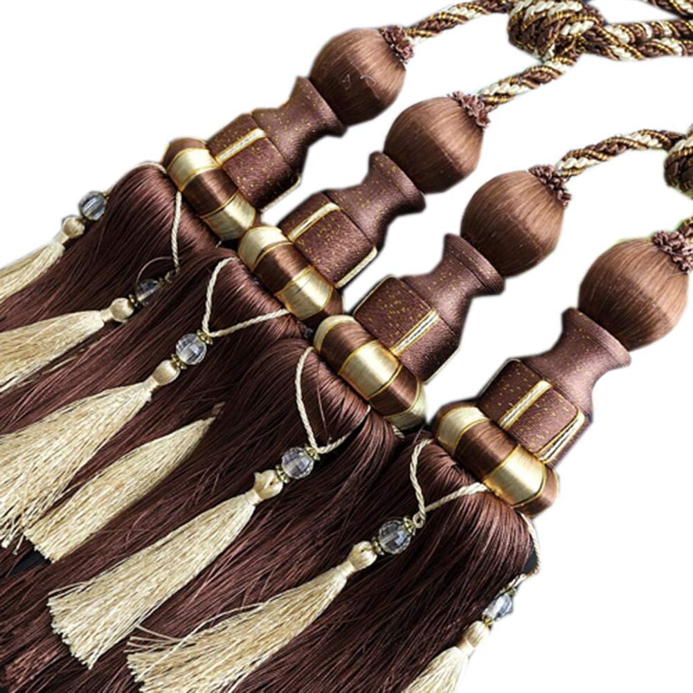 1 Pair Double Balls Luxurious Curtain Buckle European Style Curtain Tiebacks Rope Beaded Tassels Curtain Tiebacks (Golden)