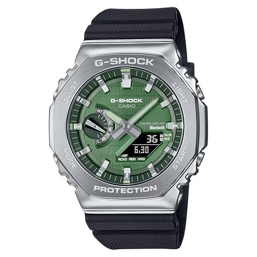 G-Shock Relógio Casio G-Steel Solar Connected com mostrador verde pulseira de resina preta - GBM2100A-1A3, Verde, Moderno