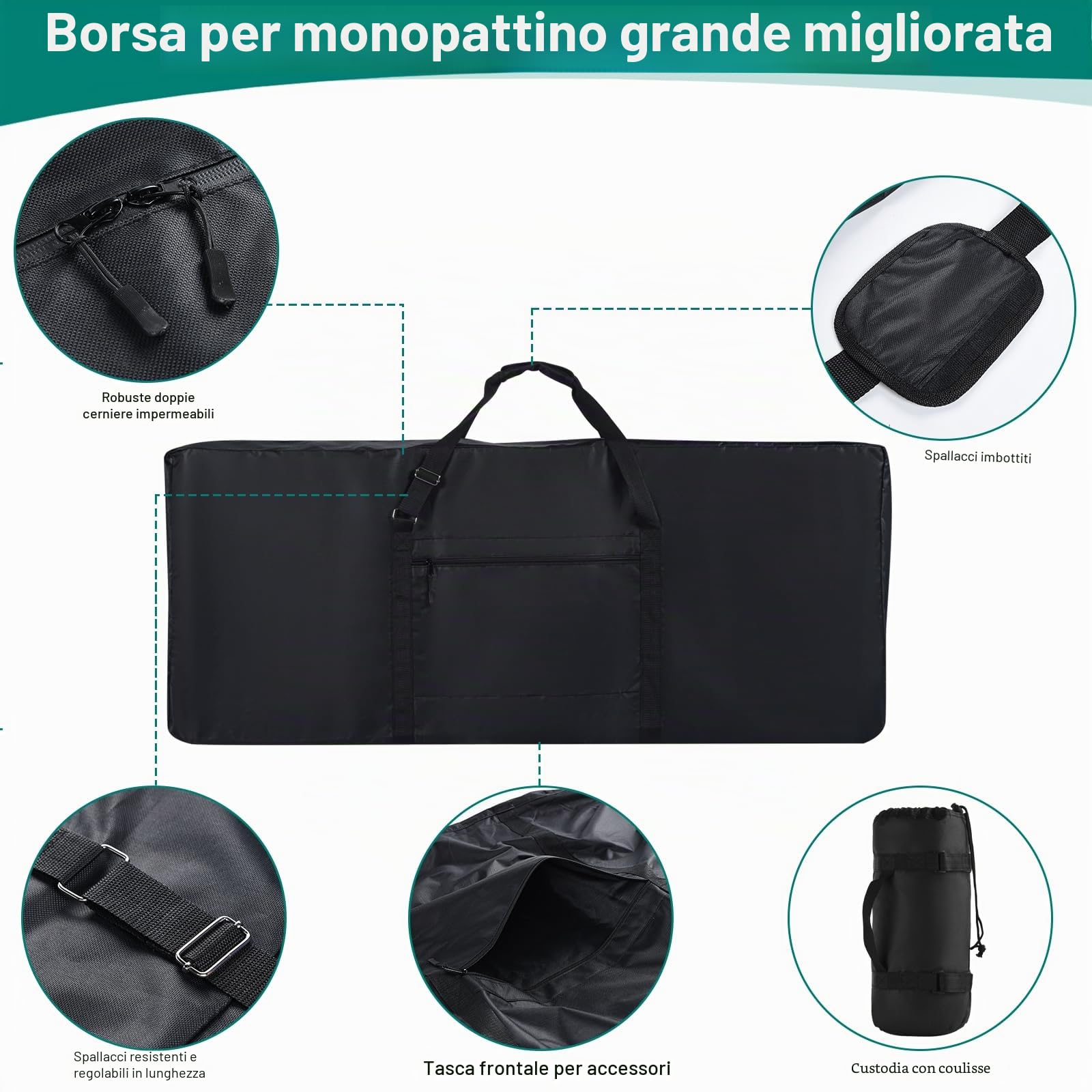 Borsa Scooter, borsa Oxford 900D migliorata per E-scooter impermeabile, borsa universale E-roller con robusta cinghia per Mijia M365/M365 Pro Xiaomi Segway, accessori per scooter elettrici, lunghezza