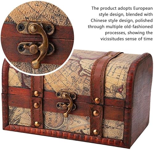 Miniatura 3 de Cofre del tesoro pirata caja de madera decorativa hecha a mano caja de almacenamiento de joyas para decoración del hogar Mapa