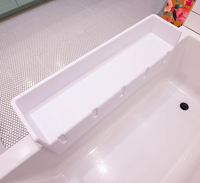 Tub Topper® Bathtub Splash Guard & Bath Shelf for Kids – Toddler Bath Tray, Bath Toys Storage & Ledge Organizer – Splash Guard for Bathtub with Suction Cups – Kids Bathroom Accessories (White)