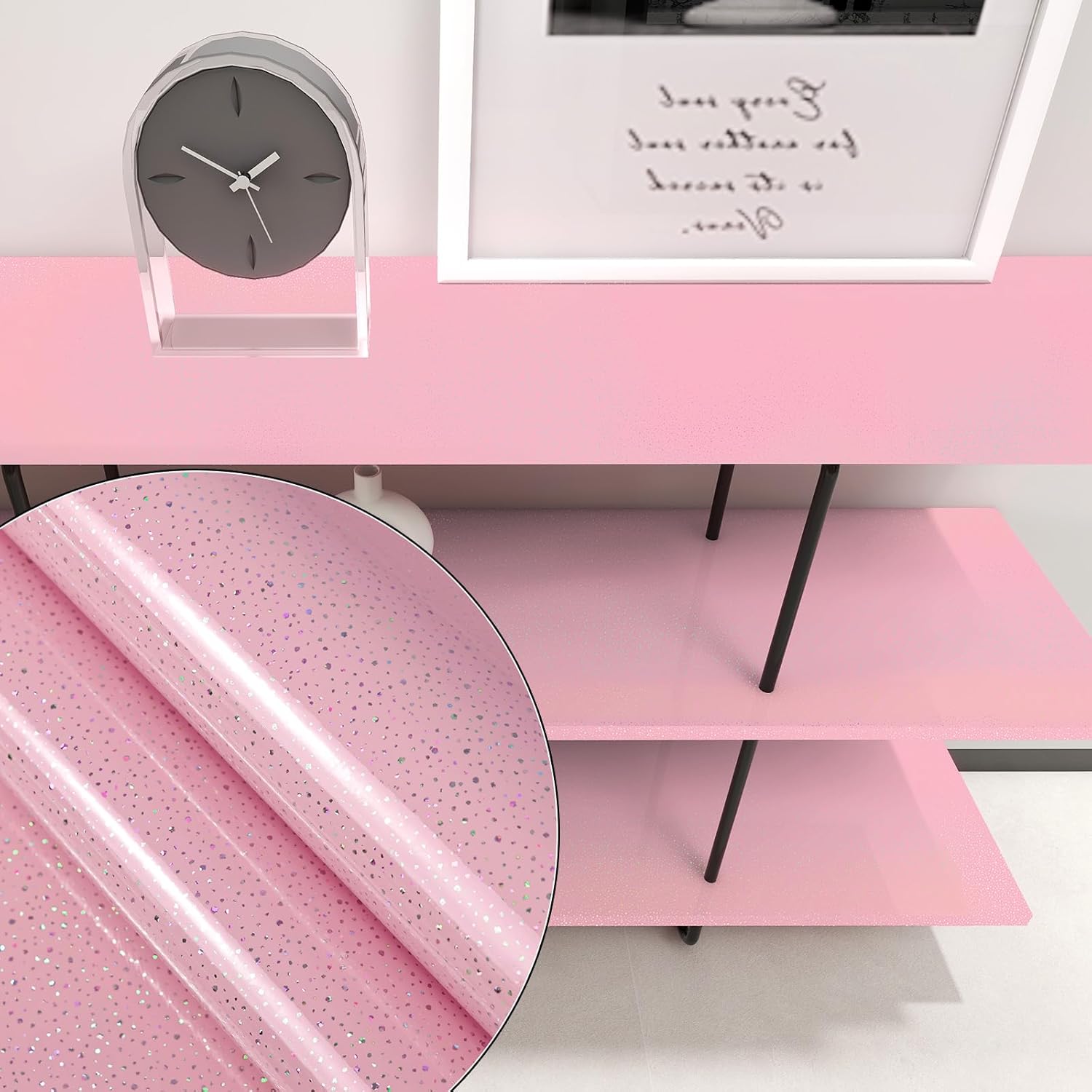 Pink Glossy Countertop Contact Paper Peel and Stick Holographic Shiny Waterproof Wallpaper Iridescent Self Adhesive Removable Vinyl DIY Film for Furniture Kitchen15.7 x275