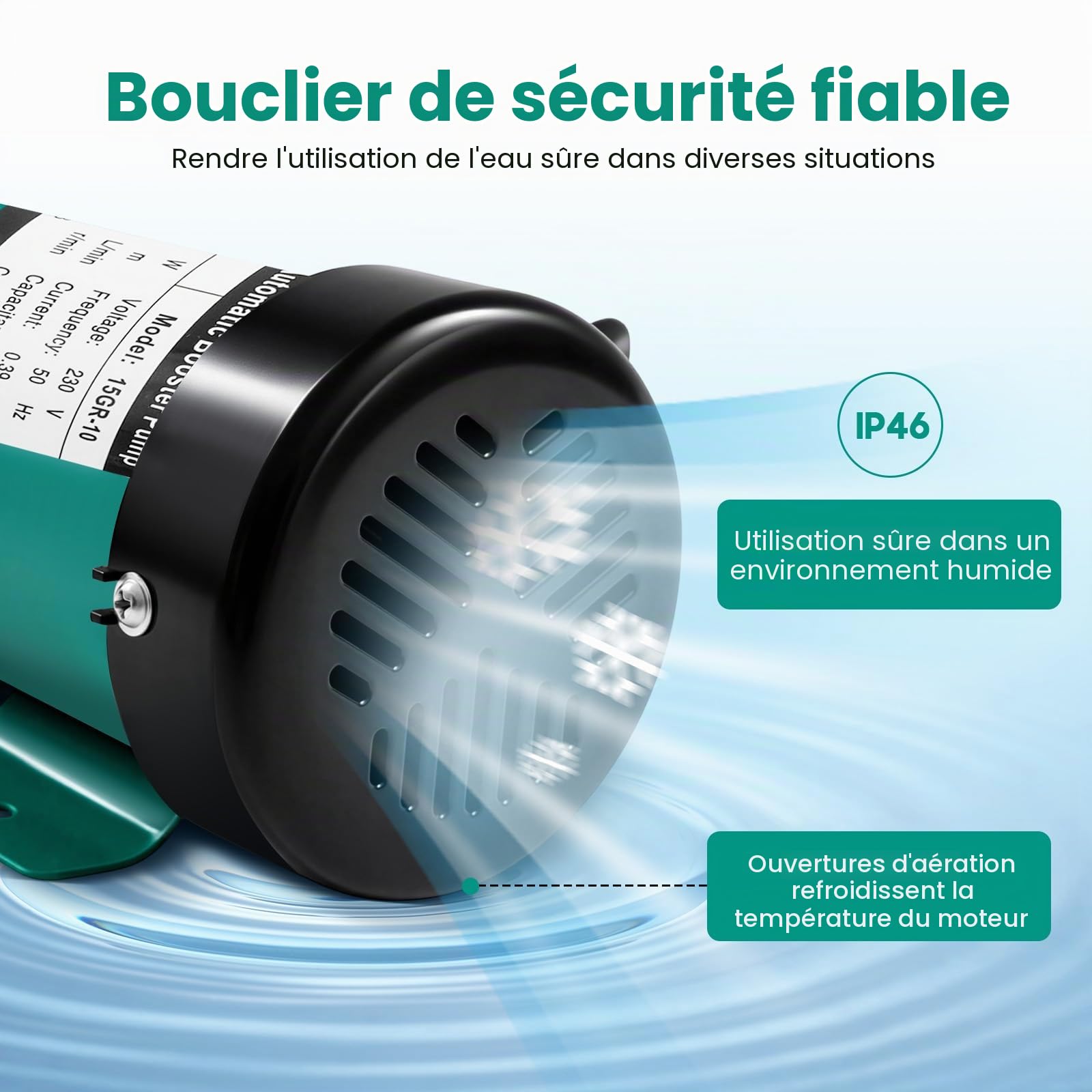 Pompe Pression Eau, Surpresseur Maison 90W, Booster Automatique 220V, Corps Laiton, Pressurisation Instantanée, Douche, Chauffe-Eau, Piscine, Silencieuse IP46, Détection Débit, 20L/min, 10m