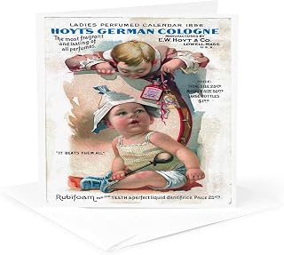Greeting Card - Ladies Perfumed Calander Cover from 1896 with Little Boy and a Rosy Cheeked Baby - BLN Vintage Perfume and Toiletry Labels and Posters