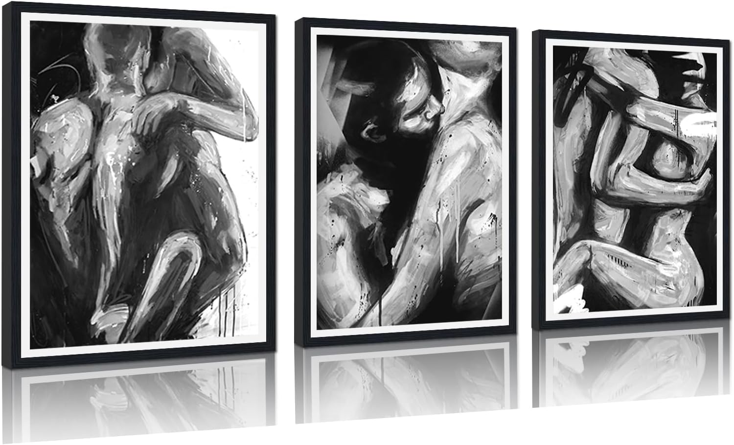 Black and White Sexy Painting 3 Piece Home Decor Artwork Abstract Woman and Man Pictures Canvas Prints Wall Art Home Decorations for Living Room Bedroom Bathroom Framed Ready to Hang - 12x16inchx3Pcs