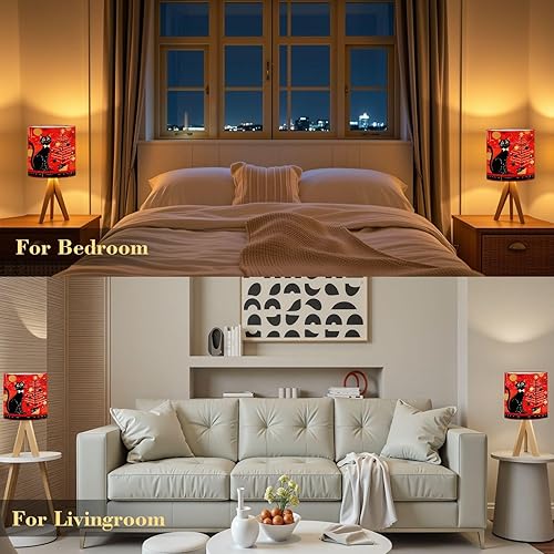 Miniatura 8 de Tripod Table Lamp Retro Futuristic Christmas Cat Under Atomic Holiday Tree Bedside Lamps Small Lamp Nightstand Lamp with Linen Lampshade Mid Century