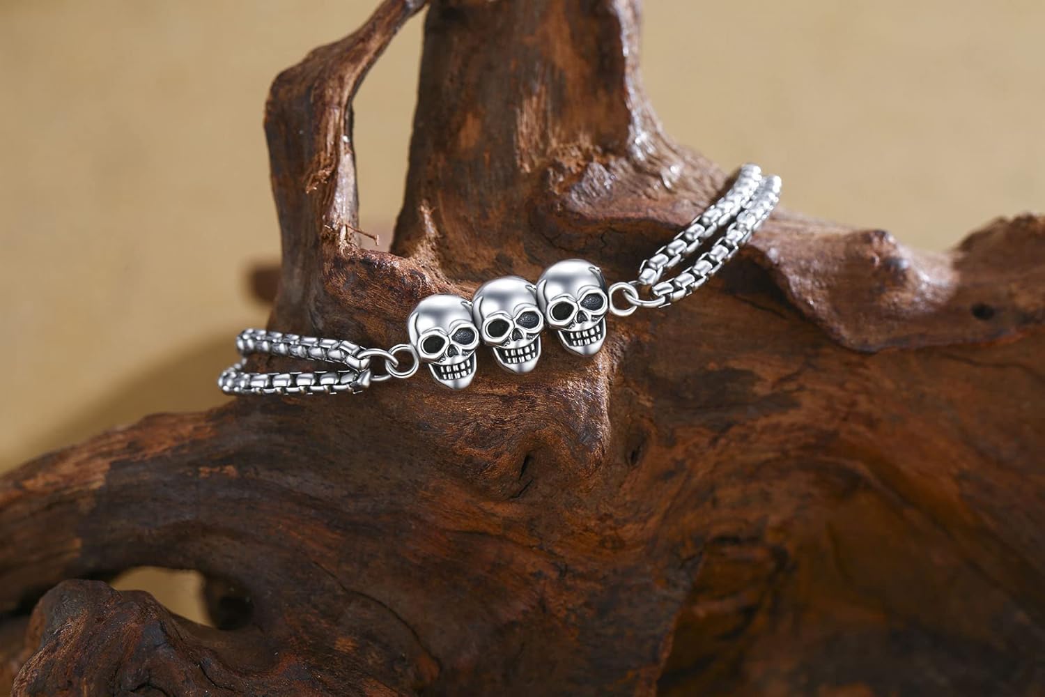 CUOKA MIRACLE Skull Bracelet Sterling Silver Gothic Skeleton Layered Stainless Steel Chain Bracelet Punk Skull Halloween Jewelry for Women Men Valentine's Day