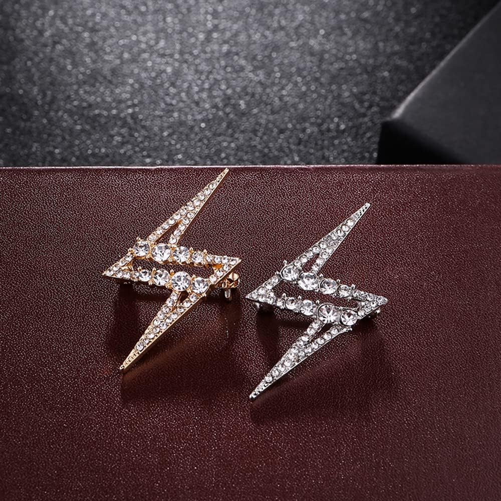 Rhinestone Lightning Bolt Brooch Pin for Men Fashion Dainty Cubic Zircona Lapel Pins Dress Suit Accessories Jewelry