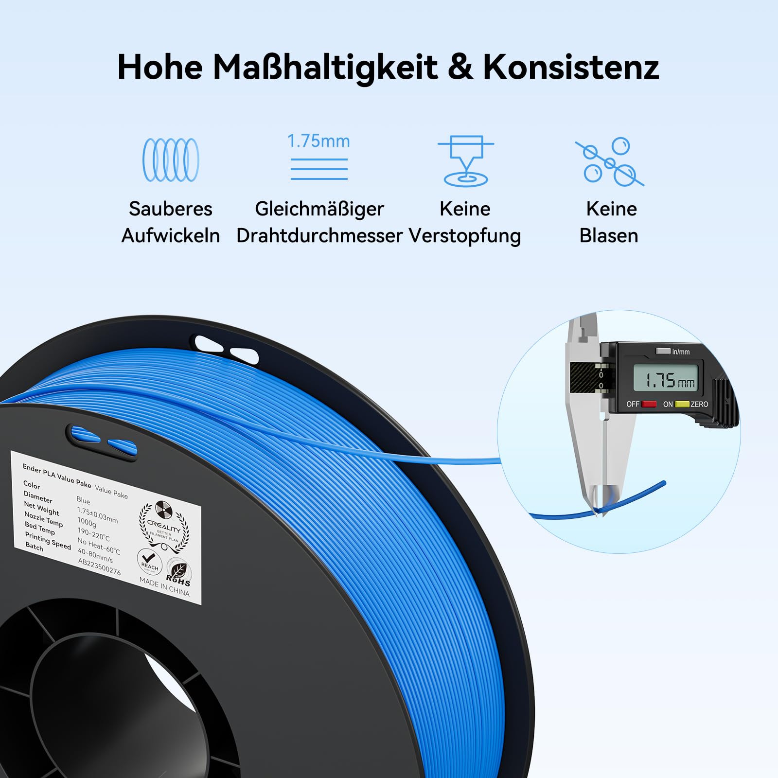 Creality Ender PLA Filament 1,75mm, Schwarz & Weiß, 2er-Pack 1kg Spulen, Maßgenauigkeit ±0,03mm, PLA Filament für 3D-Drucker, kompatibel mit FFF Druckern, hohe Druckqualität