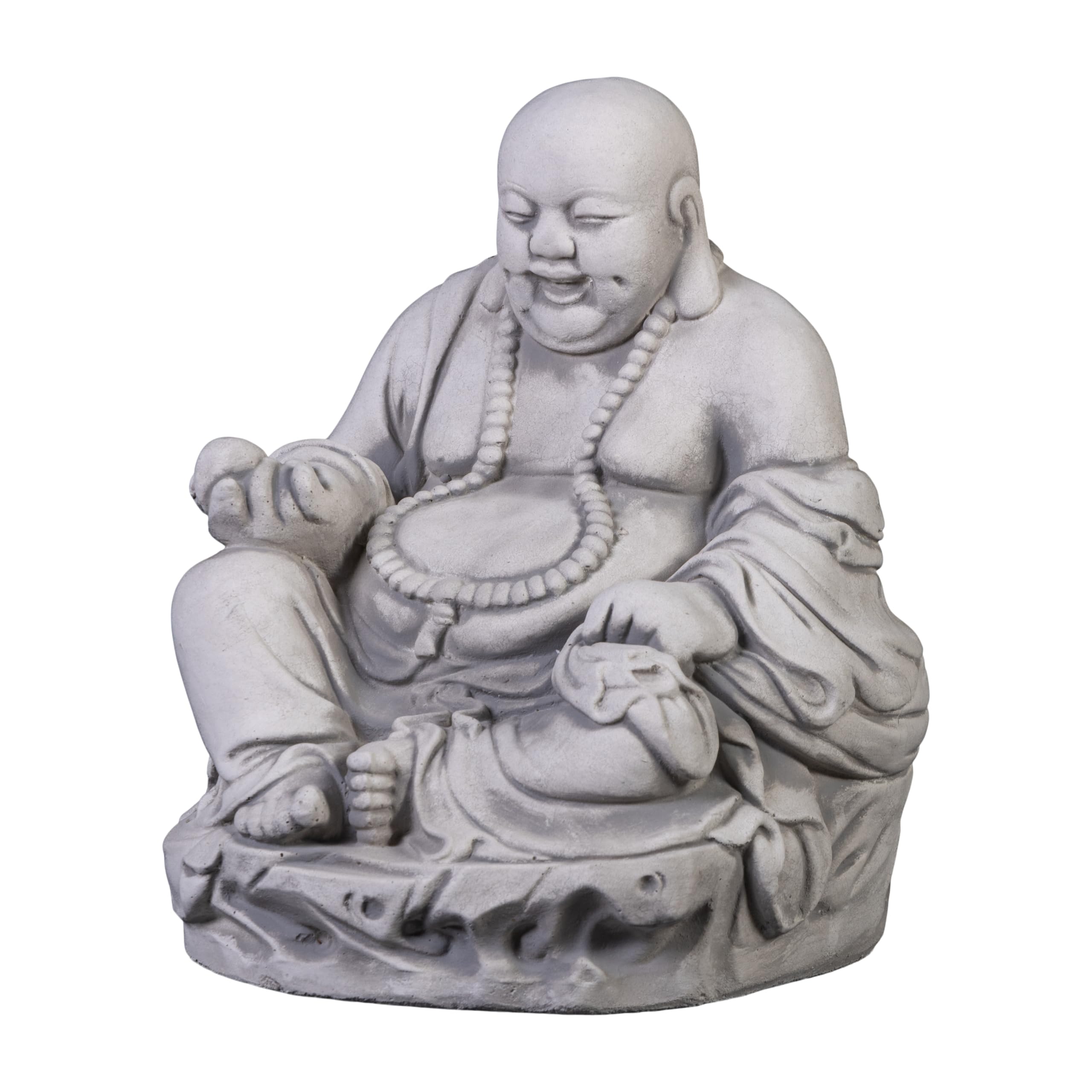 gartendekoparadies.de Laughing Buddha statue, stone figure, H. 28 cm, 15 kg, gray, frost-proof made of cast stone for outdoor use