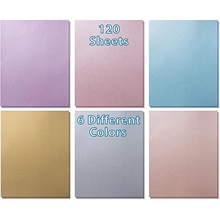 Shimmer Paper - 120 Metallic Shimmer Paper in 6 Colors - Pearlescent Paper - Shinny Arts & Craft Papers, Bridal Shower, Gift Wrapping, Paper Craft Flowers, 8.5 x 11 Inches (120 Pack)