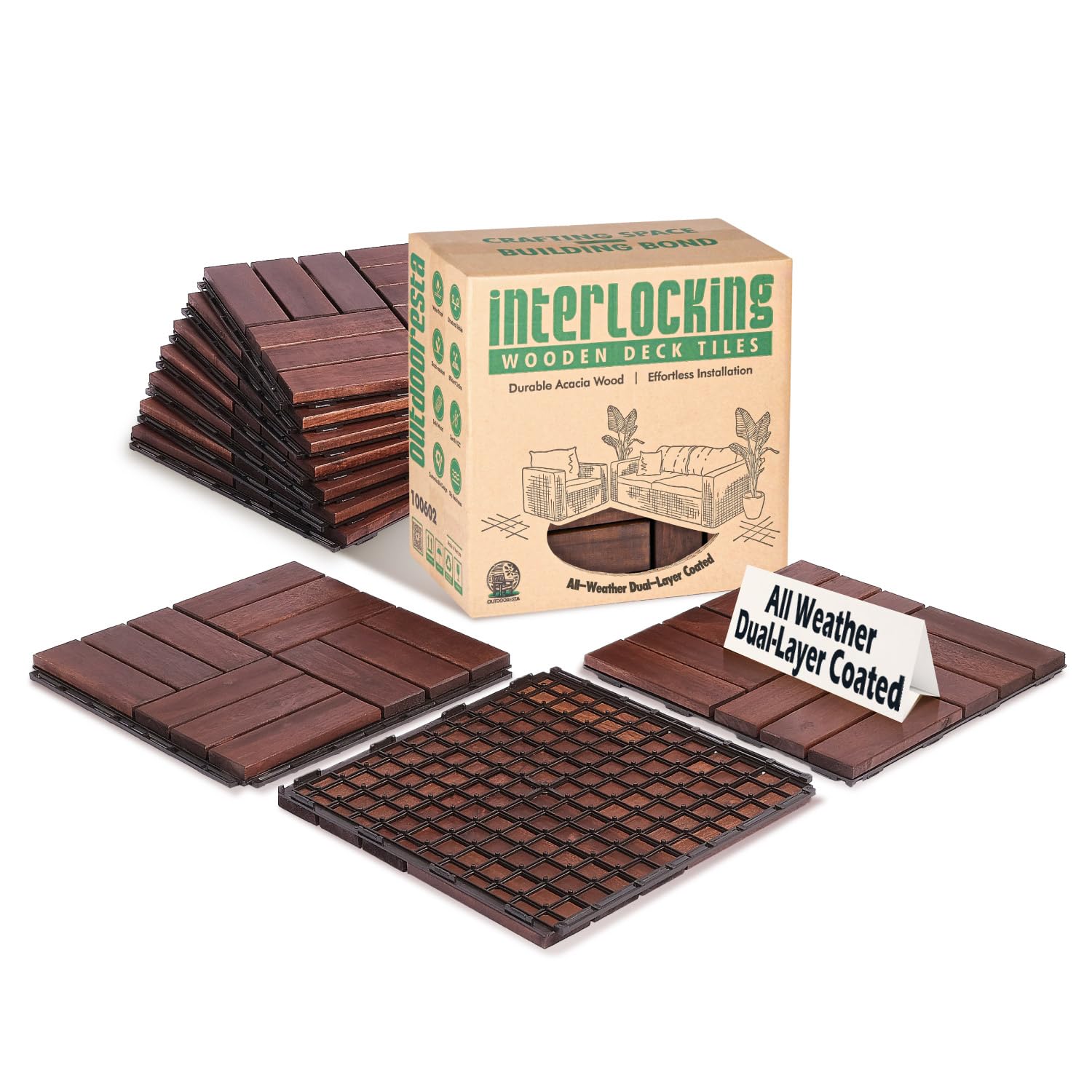 Outdooresta Acacia Wood Decking Tiles