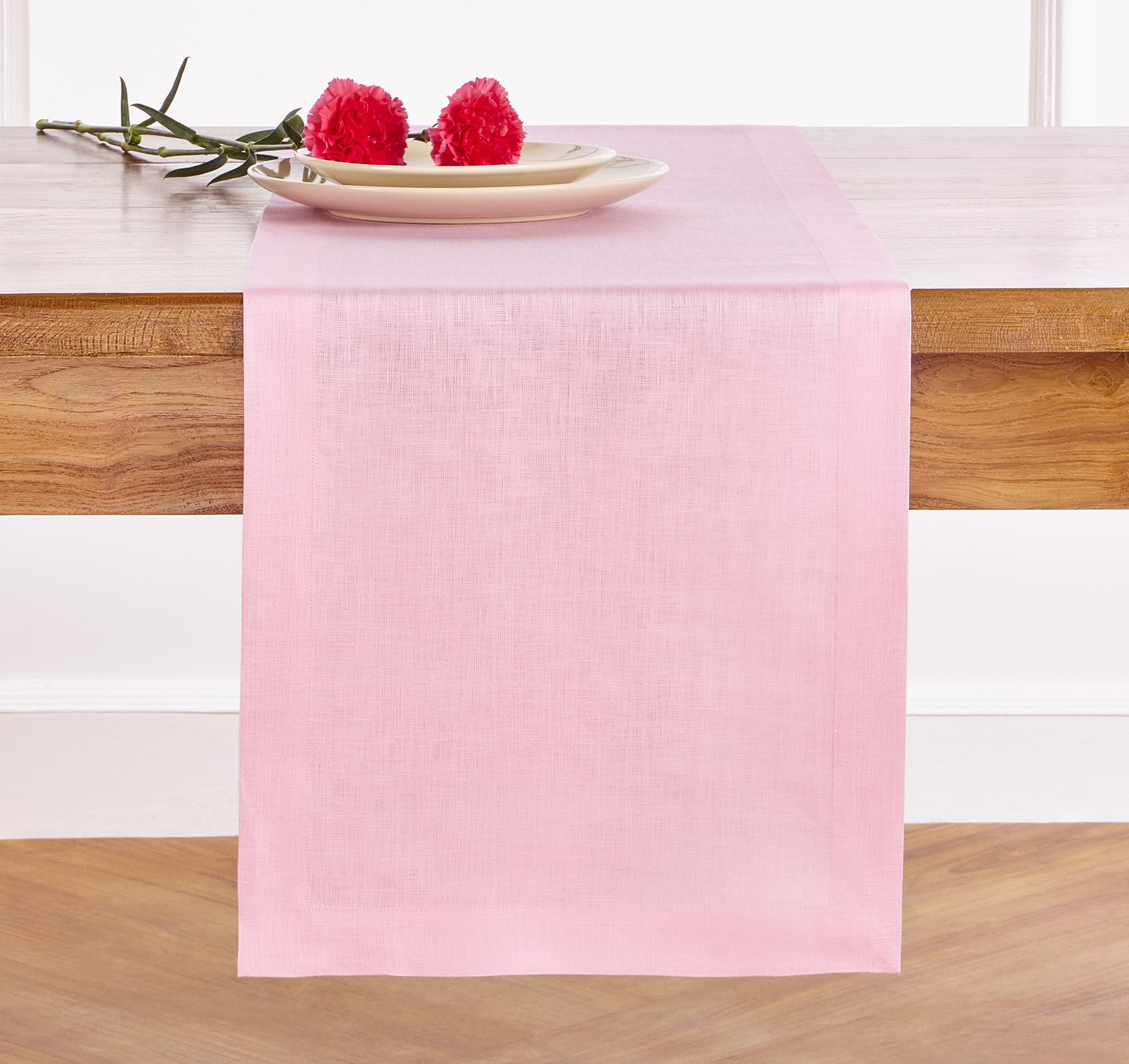 - Solino Home Linen Pink Lemonade Table Runner 120 Inches Long - 100% Pure Linen 14 x 120 Inch Table Runner for Mothers Day, Spring, Easter - Fete