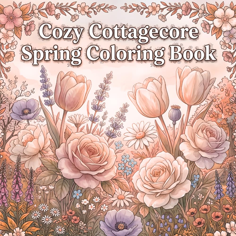 Cozy Cottagecore Spring Coloring Book: Bold and Easy Spring Coloring Book for Adults with 50 Relaxing Wildflowers, Cottages and Garden Scenes for Stress Relief