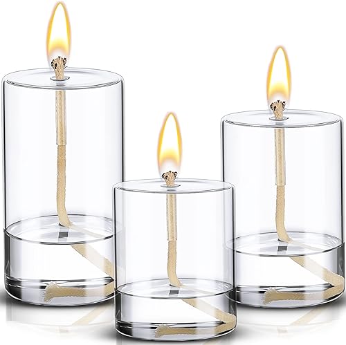 Sumind 3 tarros de vela de vidrio vacíos transparentes rellenables, recipientes para velas de aceite, portavelas líquidas, 3 tamaños, mecha de