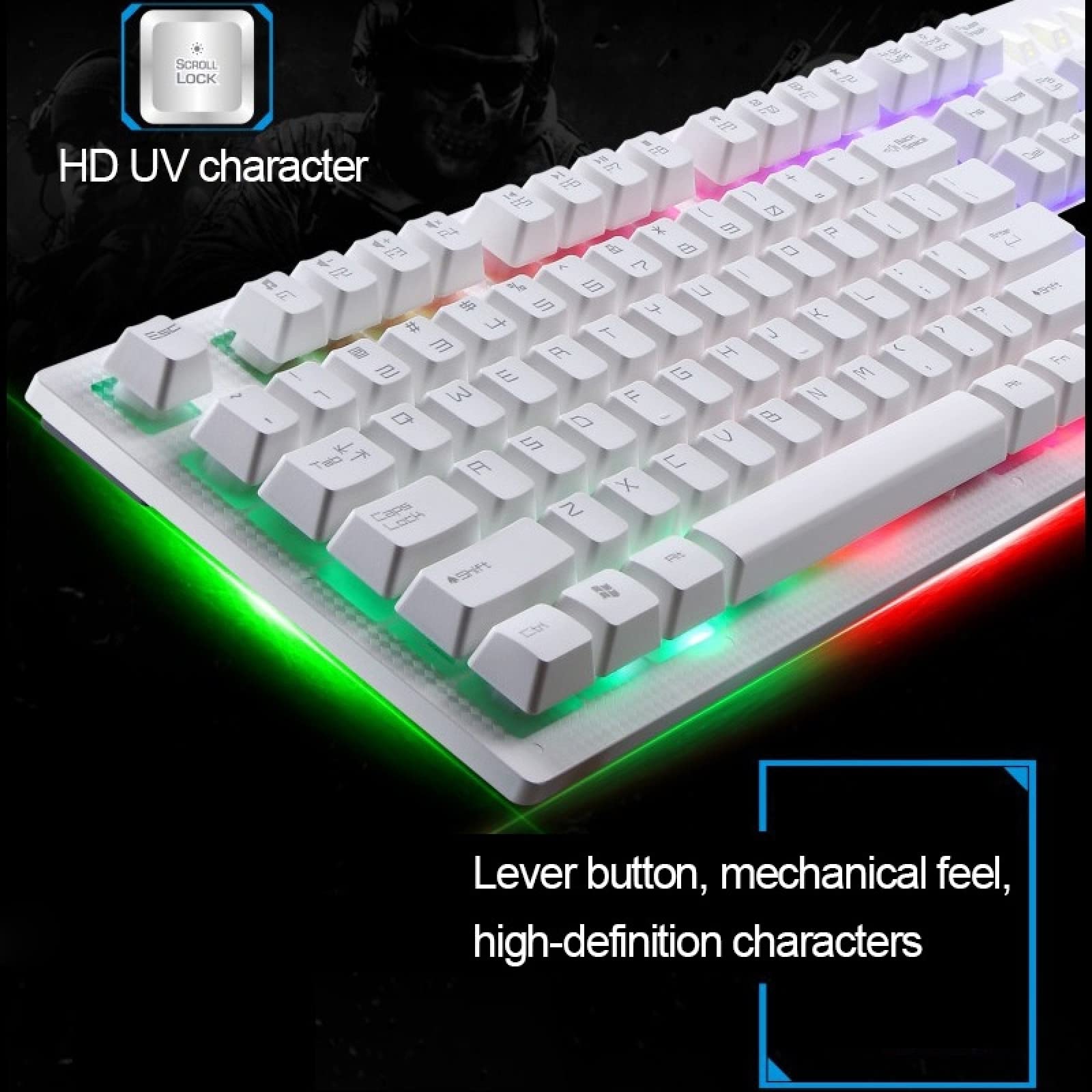 Tastiera del Computer G20 1600 DPI Professionale Retroilluminato RGB Retroilluminazione Meccanica Sospensione Tastiera + Mouse Ottico Kit Compatible for Laptop, PC (Nero) (Colore : Black)
