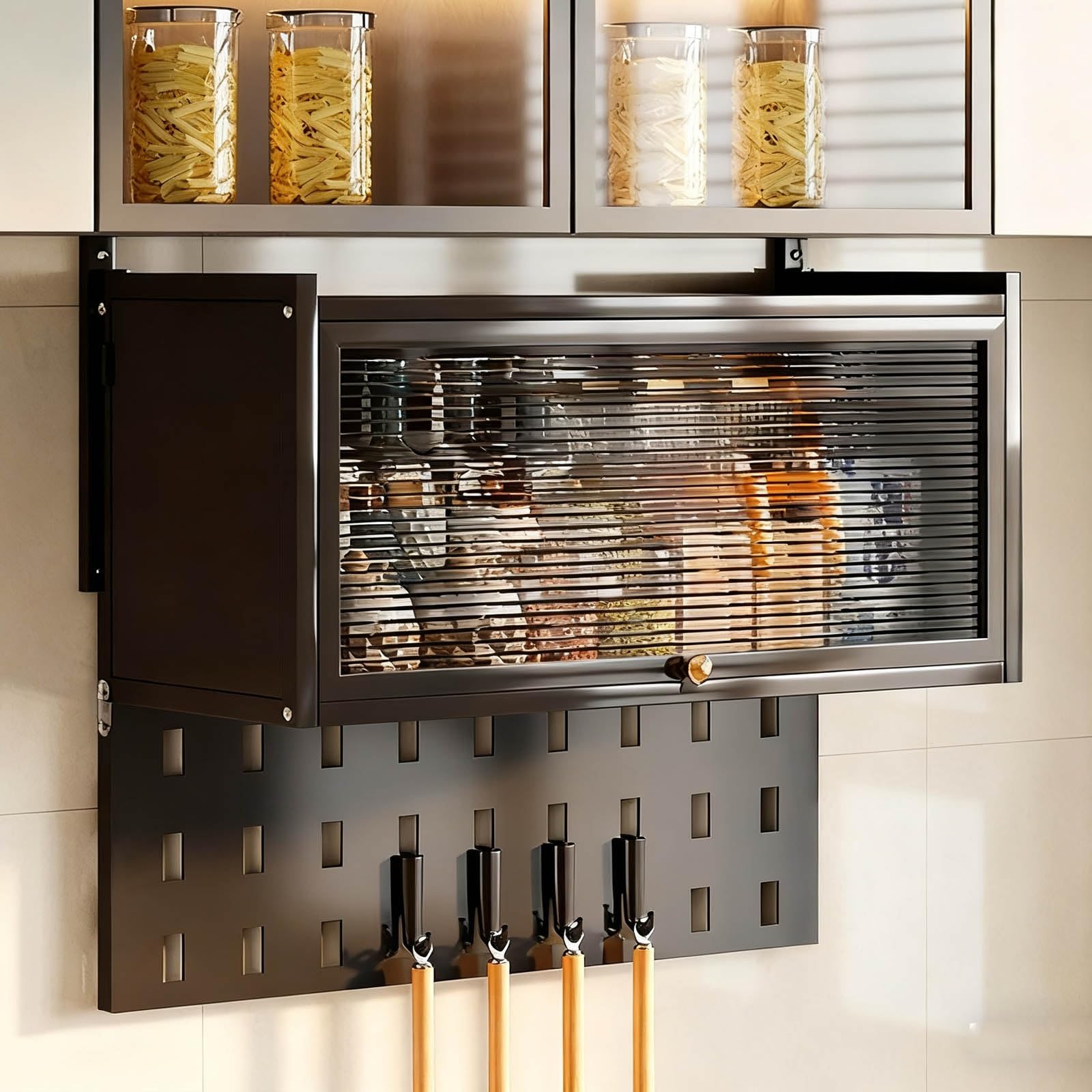 Armoire murale à une porte blanche de style rustique pour optimiser une cuisine étroite