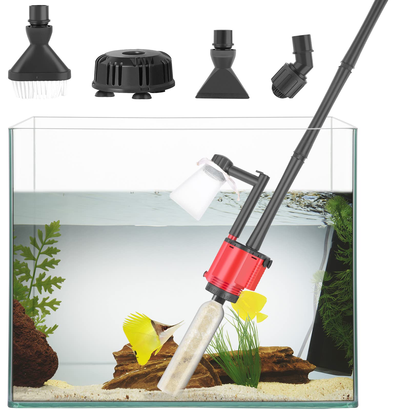 Aquarium Gravel Cleaner, Multifunctional Electric Fish Tank Water Changer, Removable Vacuum Sand Washer Algae Cleaner Filter Water Shower Set