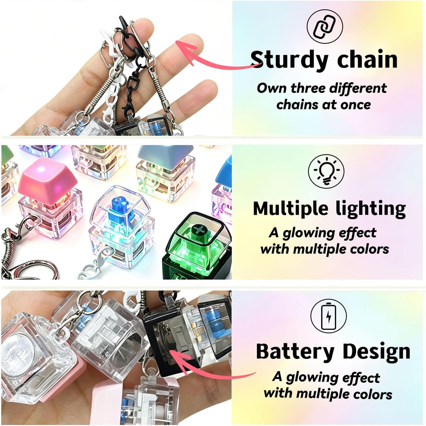 Keyboard Fidget Toys with LED Lights, Keyboard Fidget Keychain Set, Clicker Fidget Toy Bulk Pack with Macaron & Transparent Colors, Mini Keyboard Clicker for Stress Relief Party Favors (12PCS)