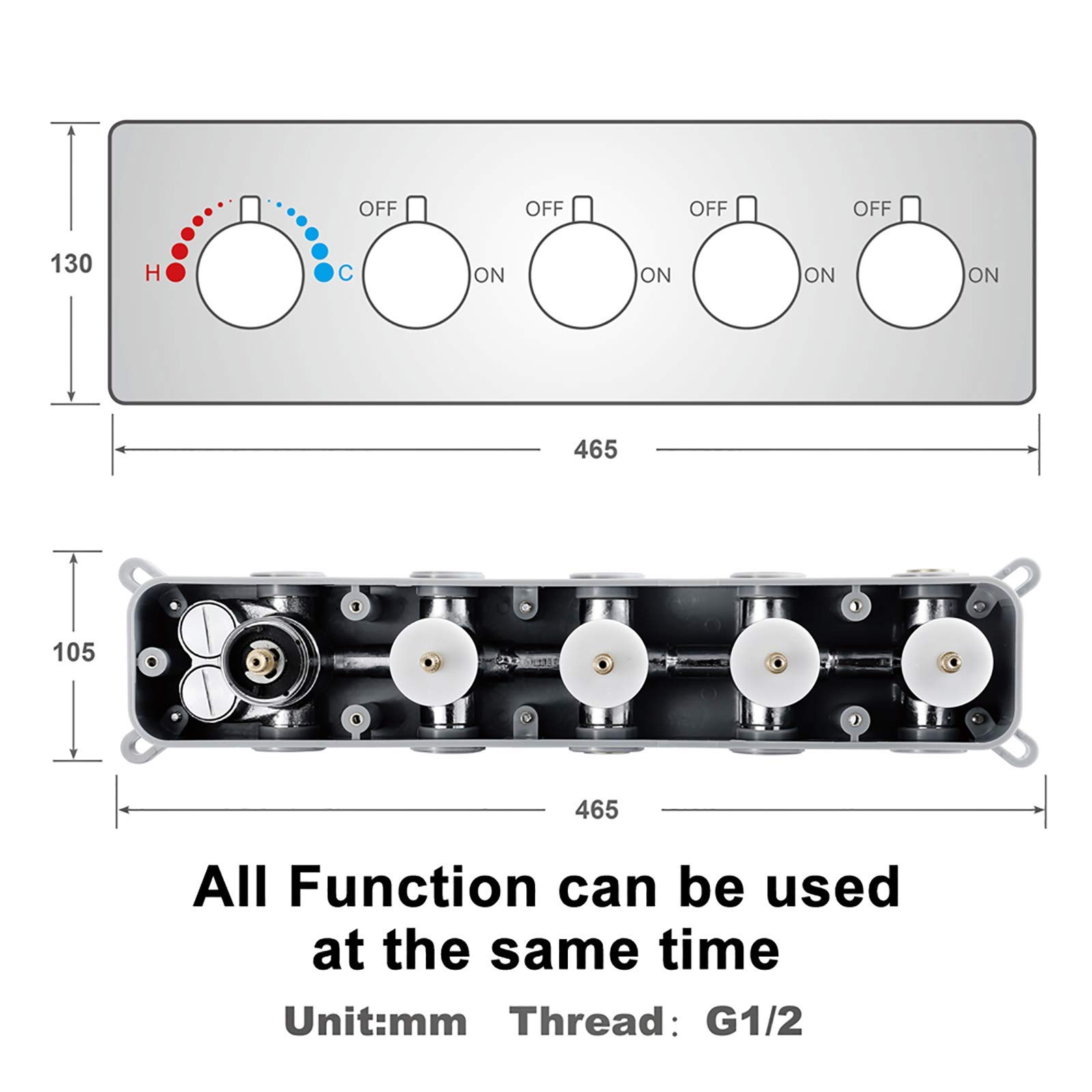 Muzyka 64 kolory LED chromowany zestaw prysznicowy zestaw termostatyczny łazienkowy bateria prysznicowa zestaw z głowicą prysznicową, ręczny prysznic, dysze nadwozia, sterowanie telefonem (Touchpad)