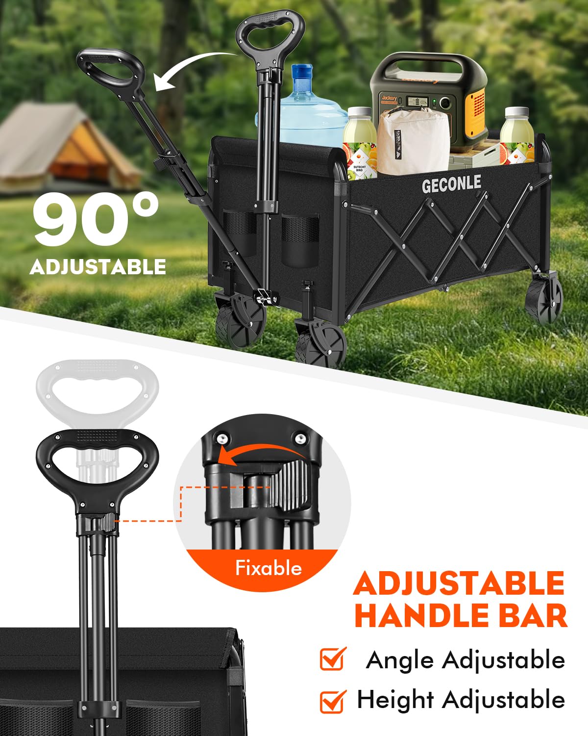 Carro de Mano Plegable Carrito de Transporte Ruedas Amovibles Mango Ajustable hasta para Jardín Casa Almacén Campaña Compra al Aire Libre 100L 100KG