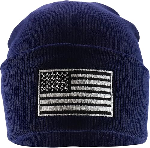 Miniatura 2 de Hecho en Estados Unidos Gris Bandera Americana Bordado Knit Cuff Long Beanie