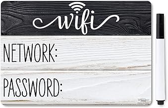 Aesthetic WiFi Password Sign Fridge Magnet, Rustic Wifi Sign for Guests with Marker & 2 Stickers, Portable Wi fi Password Signs for Home, Magnetic Black & White Wood Signs for Refrigerator, 6.5x4.5