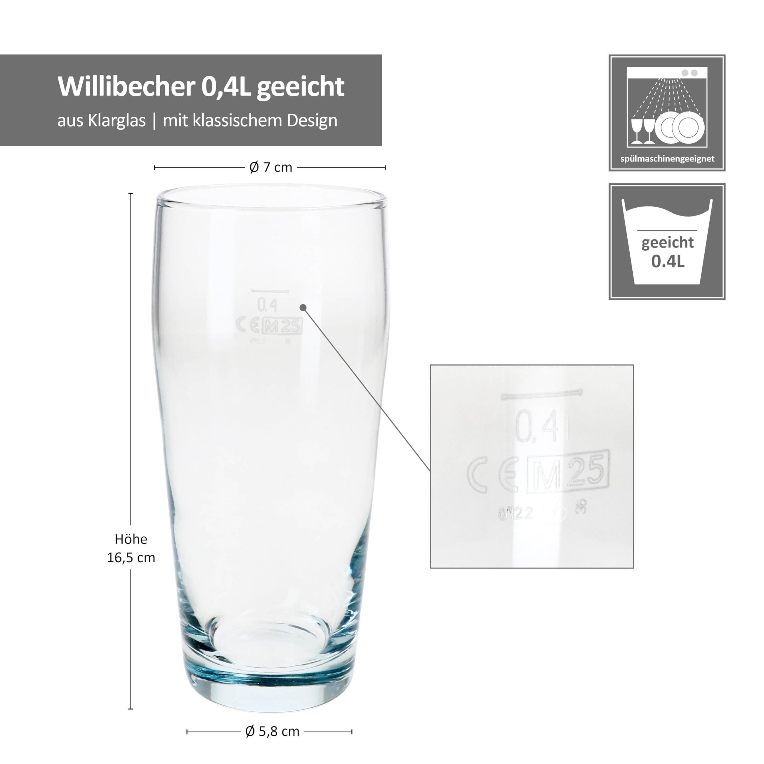 MamboCat Set di 48 bicchieri da birra da 0,4 l, calibrato, in vetro trasparente con scala graduata, bicchieri per birra, acqua, cocktail e bevande analcoliche, ideali per gastronomia, bar e ristoranti