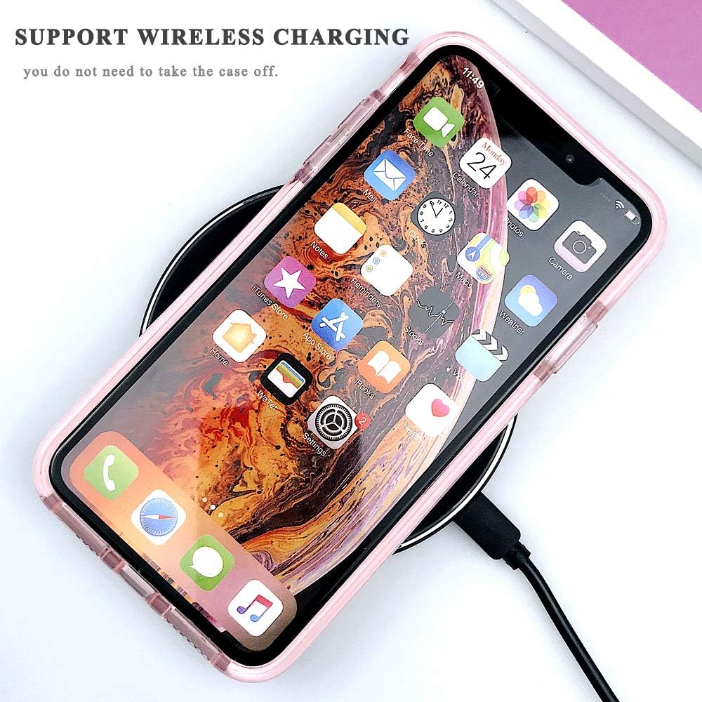 ANOLE Compatible for iPhone Xs Max Case, Clear Slim TPU 3D Diamond Pattern Pink