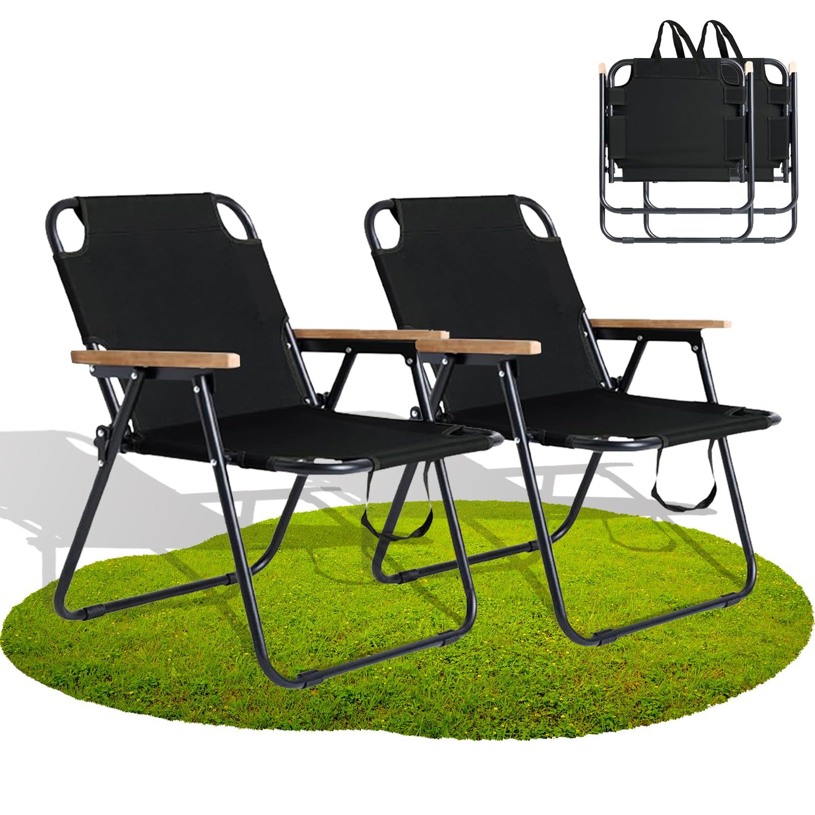 Campingstuhl Faltbar, Klappstuhl Faltstuhl Camping, Campingstuhl 2er Set, Anglerstuhl mit Armlehnen, Faltbare CampingstüHle Gartenstuhl für Angeln Picknick Wandern, Tragfähigkeit 200kg