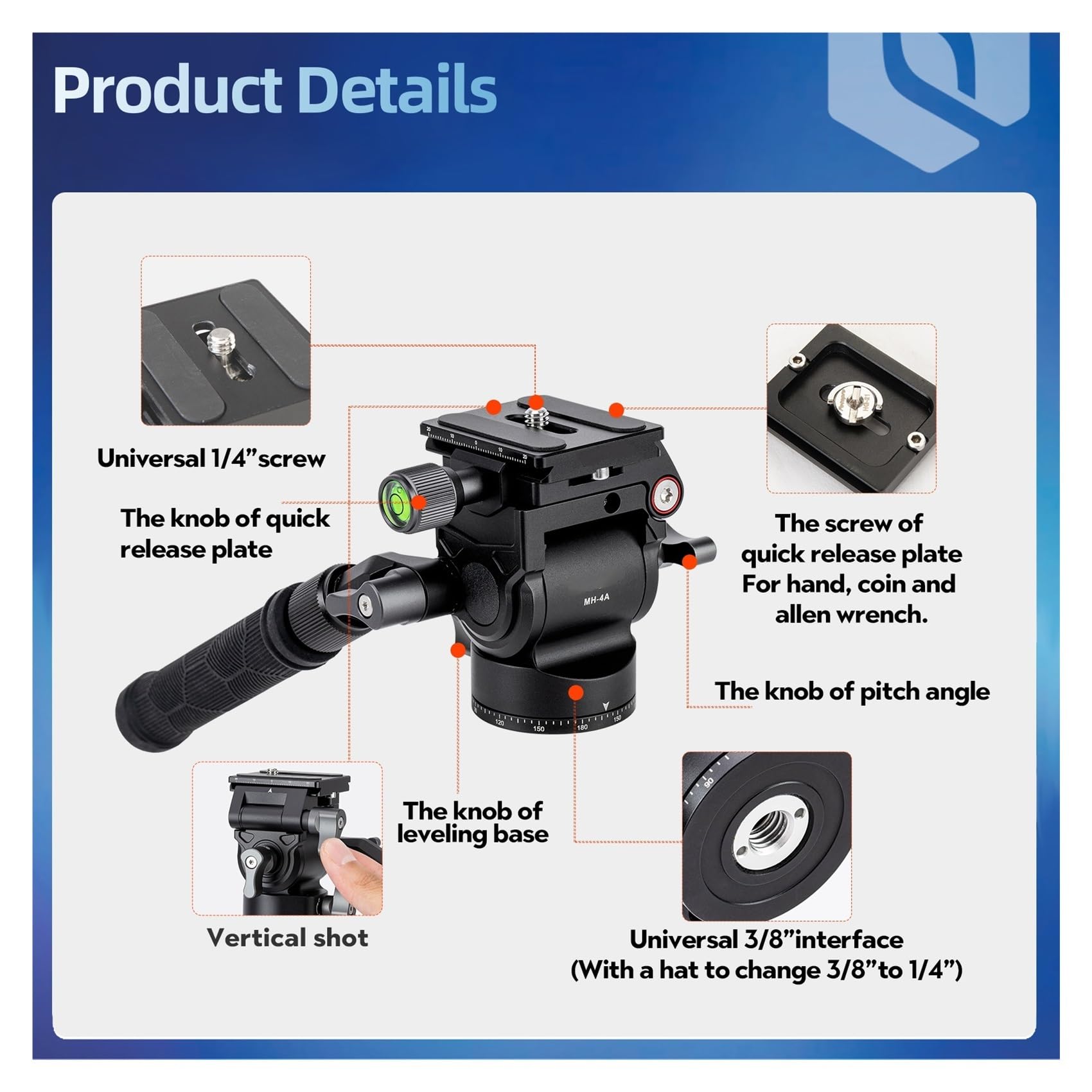 Testa for treppiede video DSLR panoramica leggera