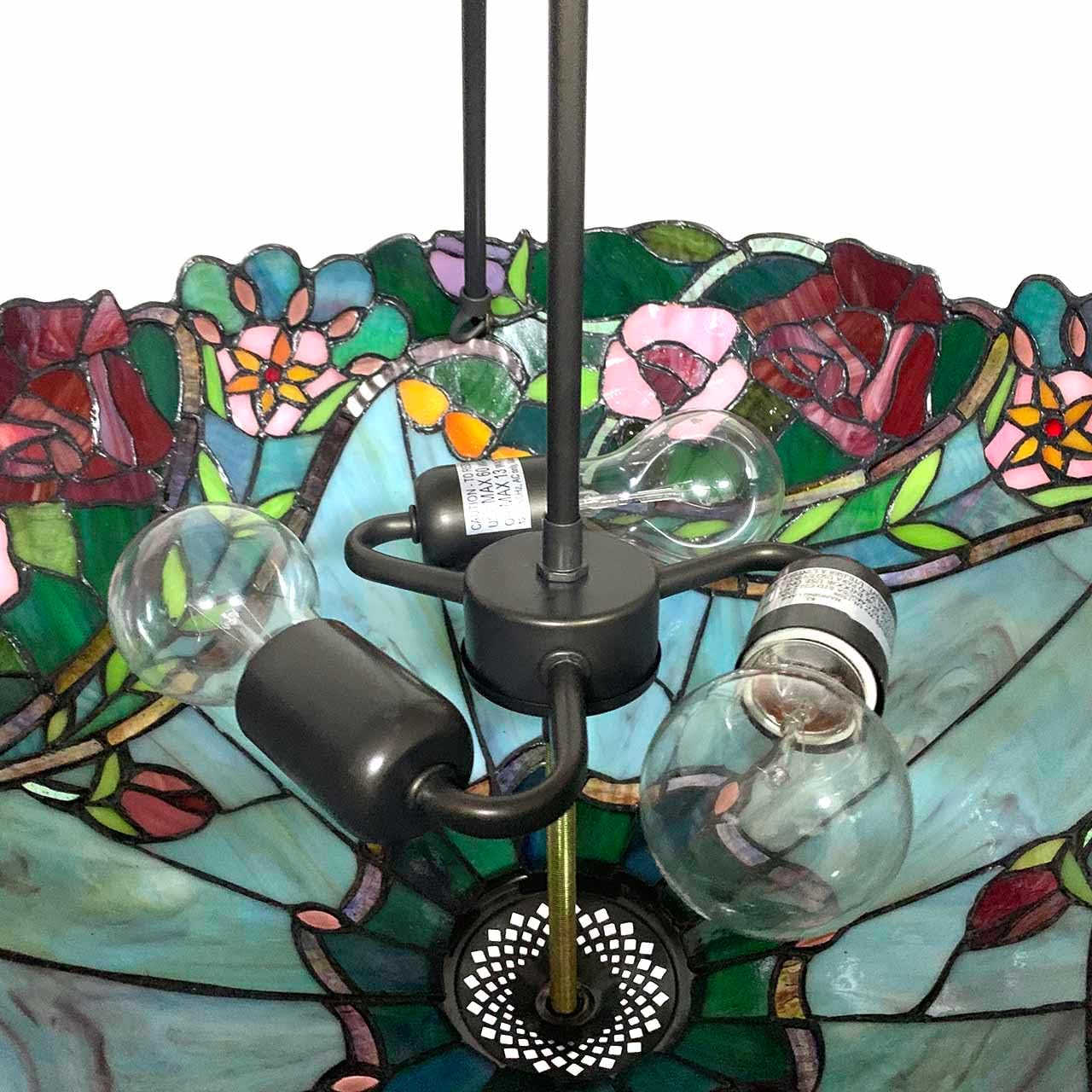 Bieye L10741 Rose Flower Tiffany Style Stained Glass Ceiling Pendant Light with 18-inch Wide Lampshade, 3 Lights