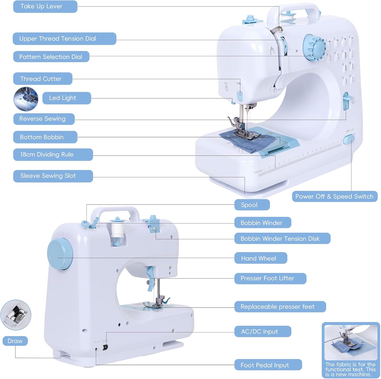 Tidjani Sewing Machine for Beginners, Mini Sewing Machine with Extension Table, 6 Replaceable Presser Feet, Portable Sewing Kit, Equip 12 Stitches, Suitable for Kids, Adults Beginners - Image 7