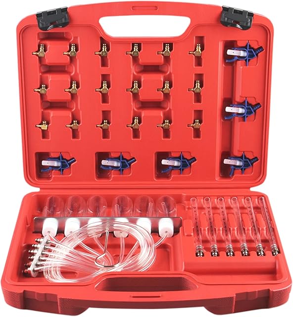 XiTuanYuan 6 Cylinder Diesel Injector Flow Meter Adaptor Set Common Rail Leak Off Tester Kit Fuel Pressure Set (24 pcs)