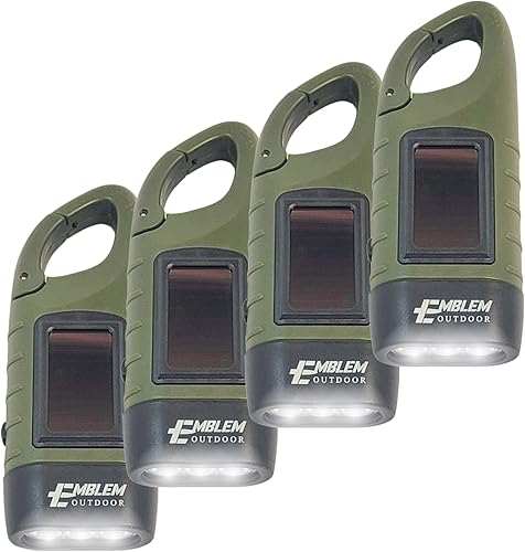 Miniatura 11 de Emblem OD linterna solar con manivela, linterna de emergencia recargable LED para supervivencia con dinamo, manivela y clip de mosquetón. Recargable