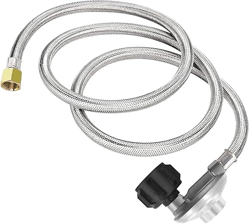 Miniatura 6 de Regulador de propano y manguera para piezas de repuesto universales de regulador de parrilla, manguera trenzada de acero inoxidable de 4 pies,