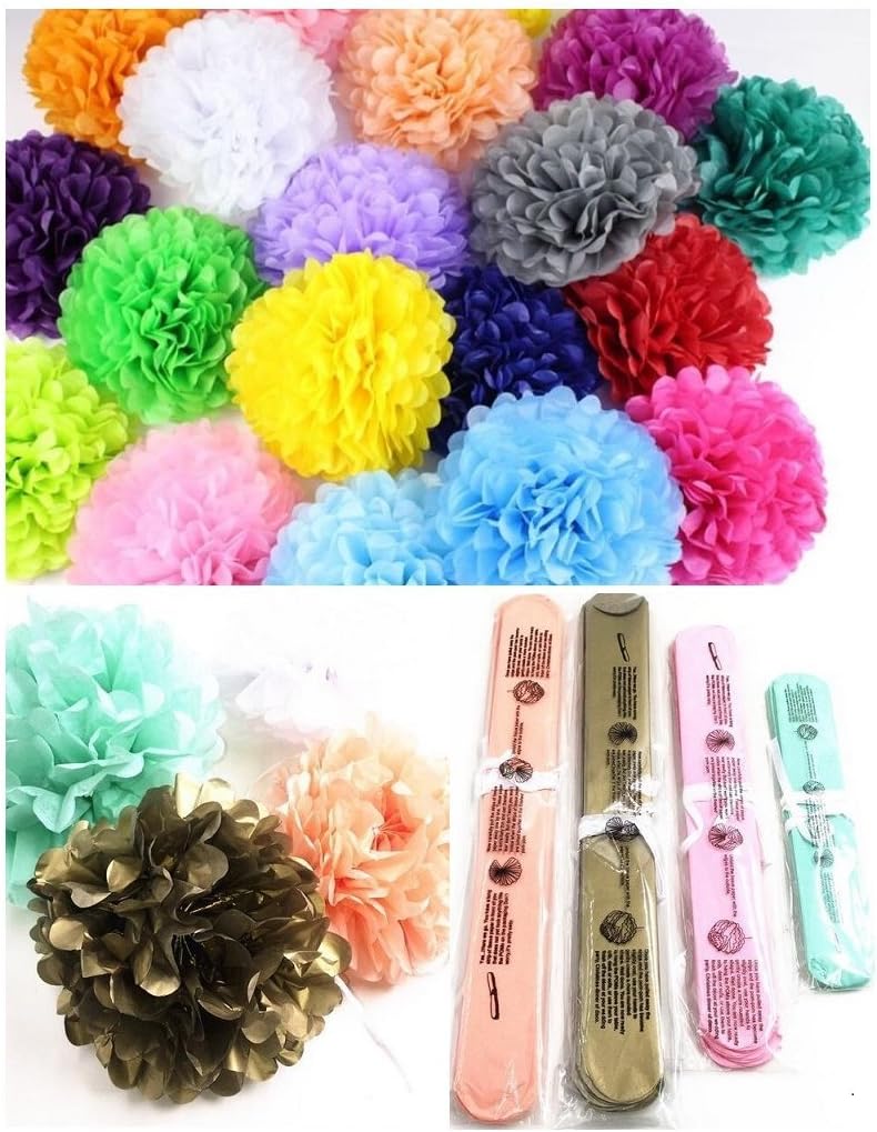 Kamay's 30PCS Mixed Sizes 8" 10" 14" Tissue Pompoms Paper Pom-poms Flower Ball Wedding Decorations Birthday Baby Shower Festival Party Outdoor Decorate- Random Colors