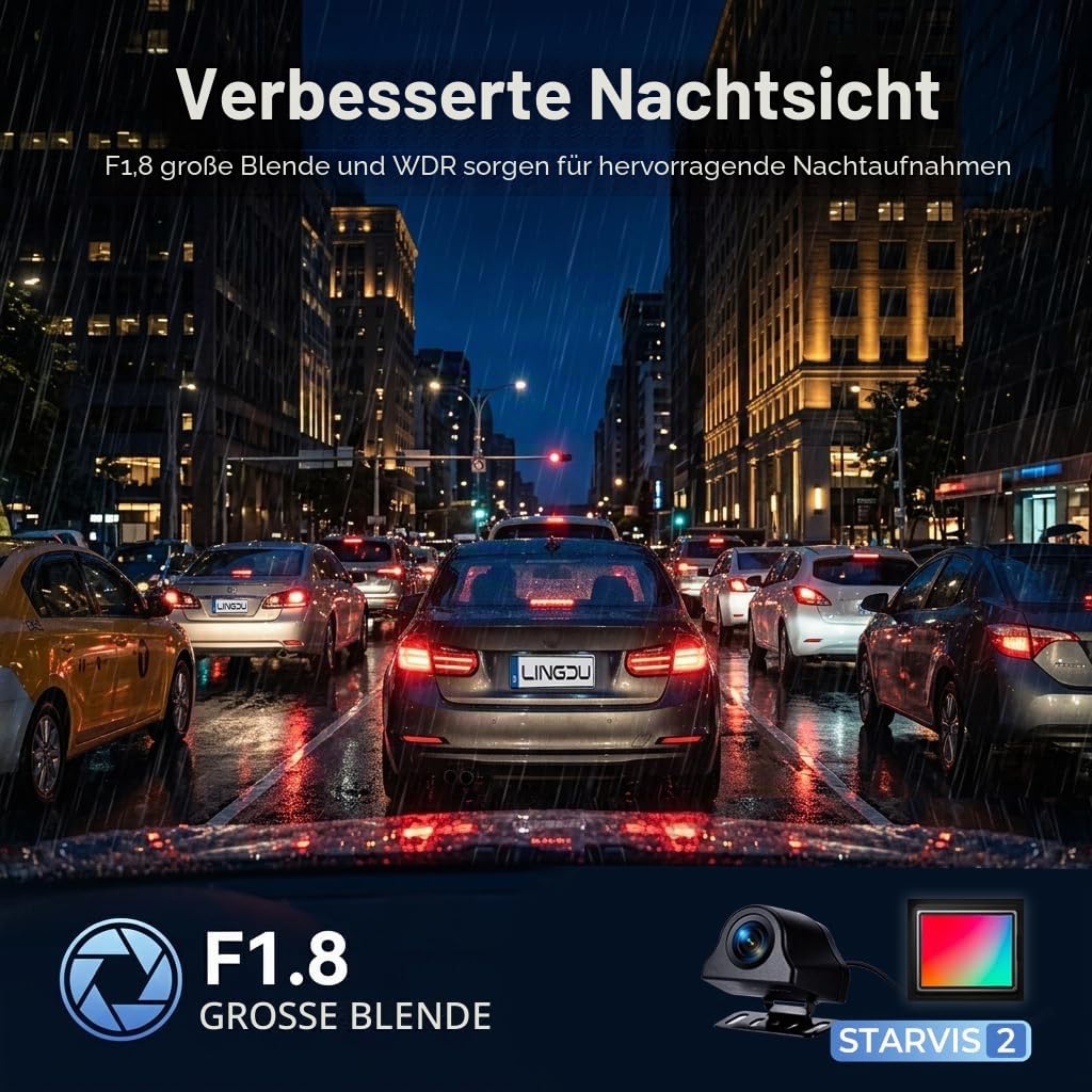 LD4K Max Spiegel-Dashcam 4K Frontkamera 1080p Rückkamera STARVIS 2 Sensor 5,8 GHz WLAN ADAS Sprachsteuerung Nachtsicht 128 GB Speicherkarte