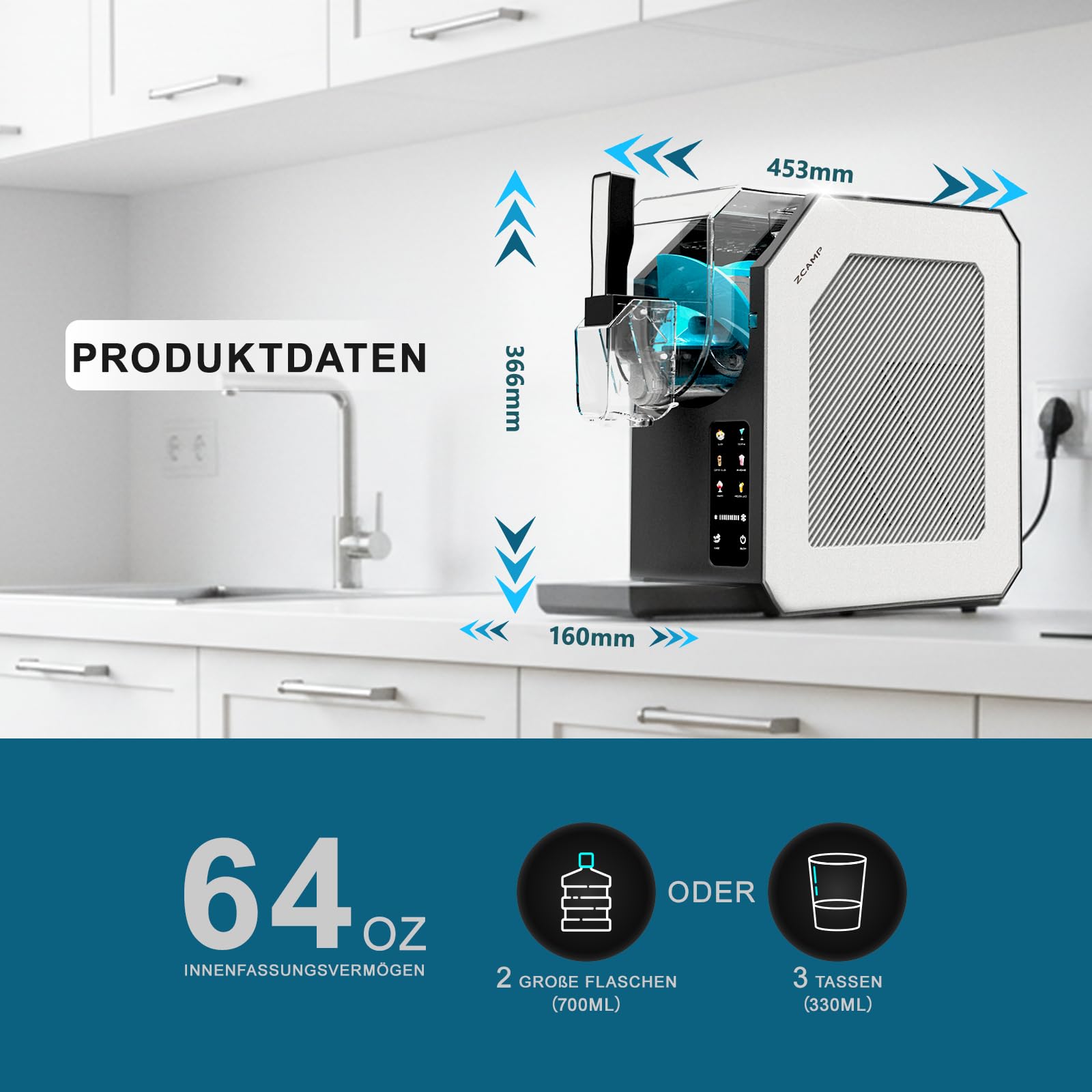 HBS-1901EU 1,9l Eismaschine, Slush Maschine, Eiscrememaschine,Smoothie-Mixer, 6 Funktionen, Für Die Herstellung Von Ice-Cream, Saft, Eis, Schnellkühlung, Geeignet Für Familienfeier, Grillpartys