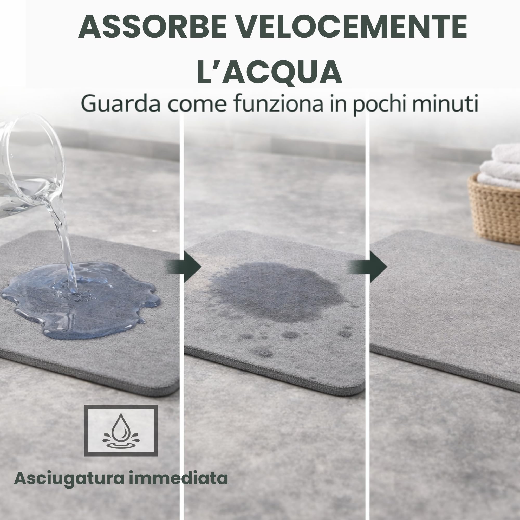 Tappeto da Bagno Antiscivolo in Pietra 40x30 cm – Super Assorbente, Antimuffa e Anti Odore, Asciuga Rapido e Igienico