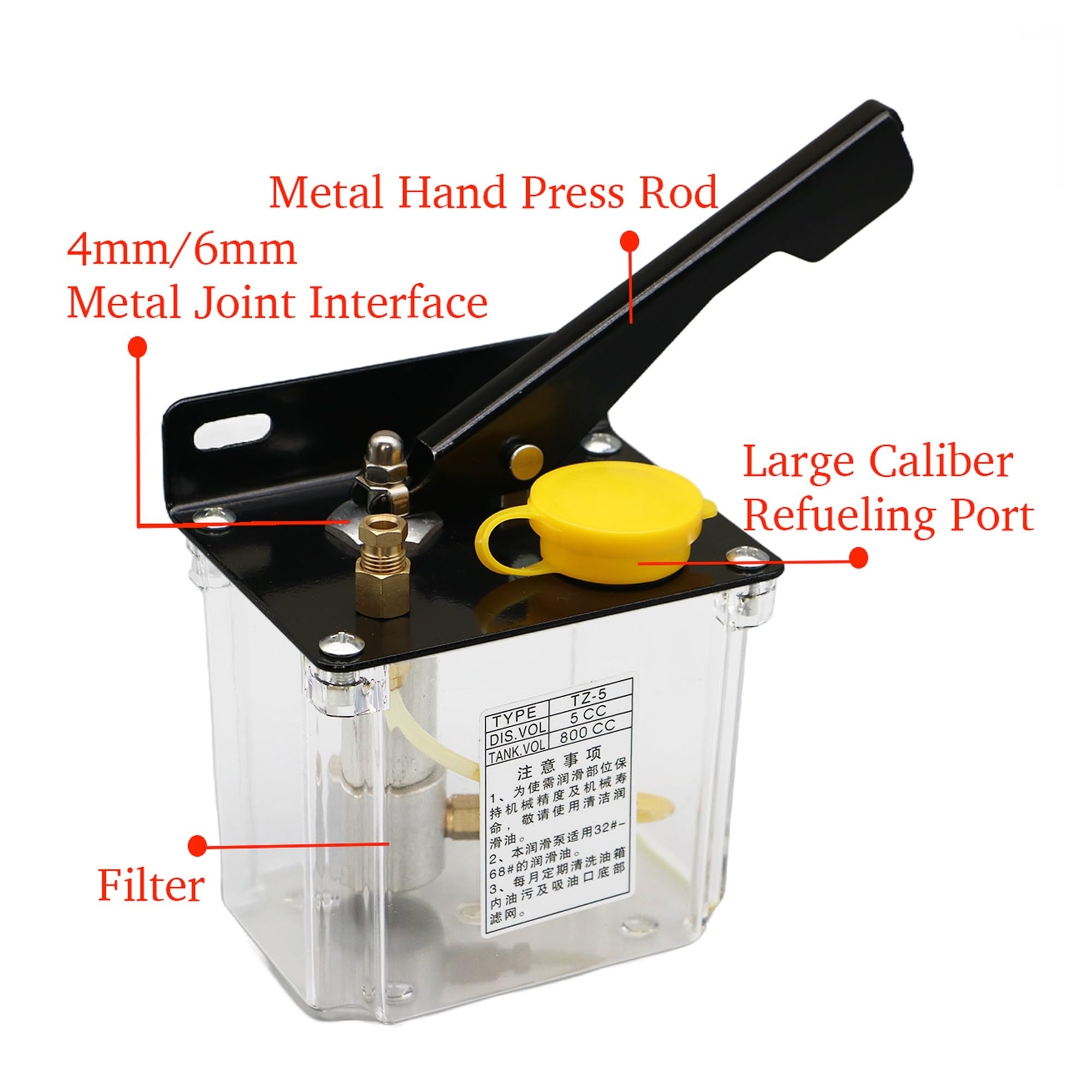 CNC-Handschmierpumpen-Set, Auslass, 4 mm, 6 mm, Handdruckölpumpe for CNC-Drehmaschinen, Fräsmaschinen(20m 4mm plastic tube)