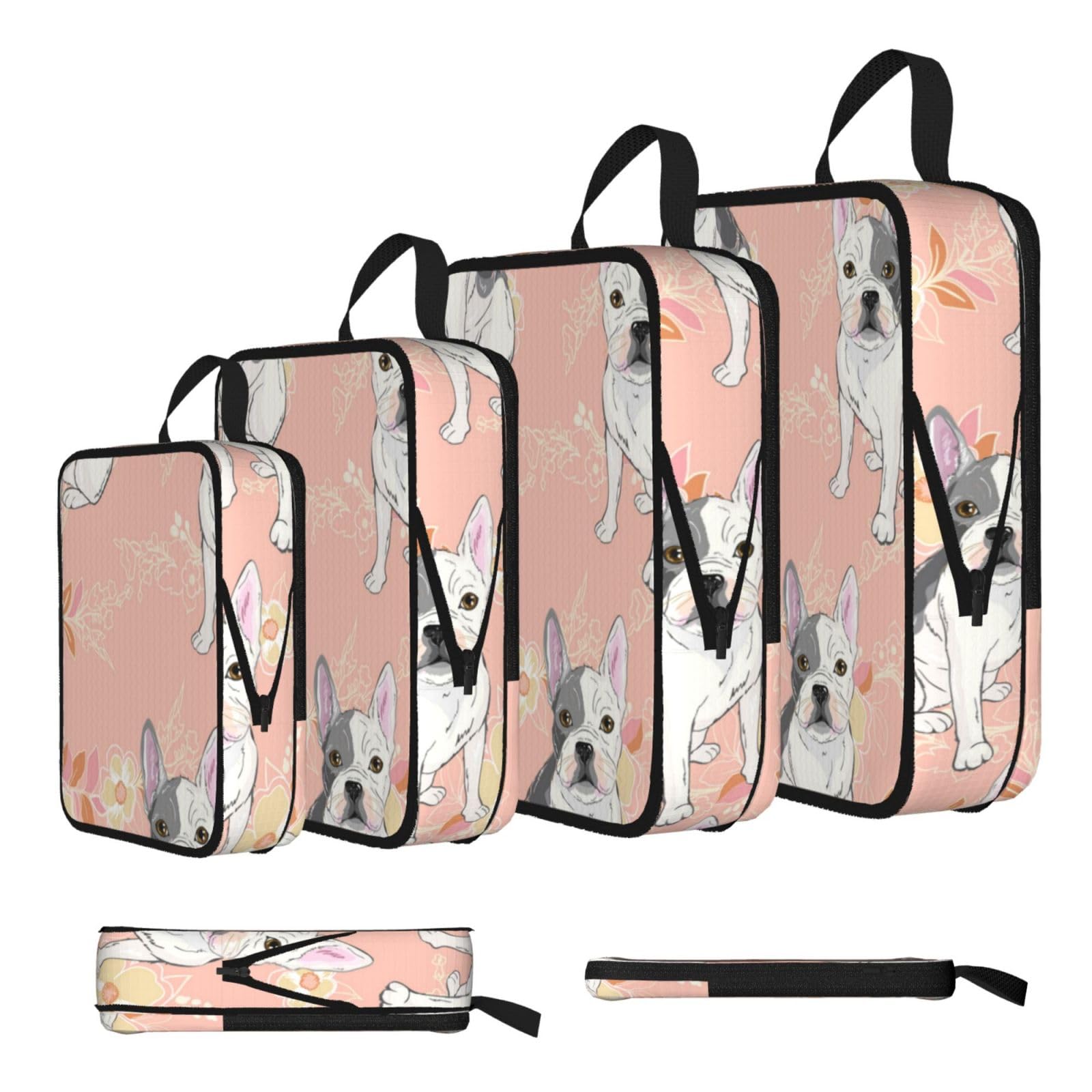 Dog Print 4 Set Compression Packing Cubes For Suitcases,Expandable Storage Bags Organizers