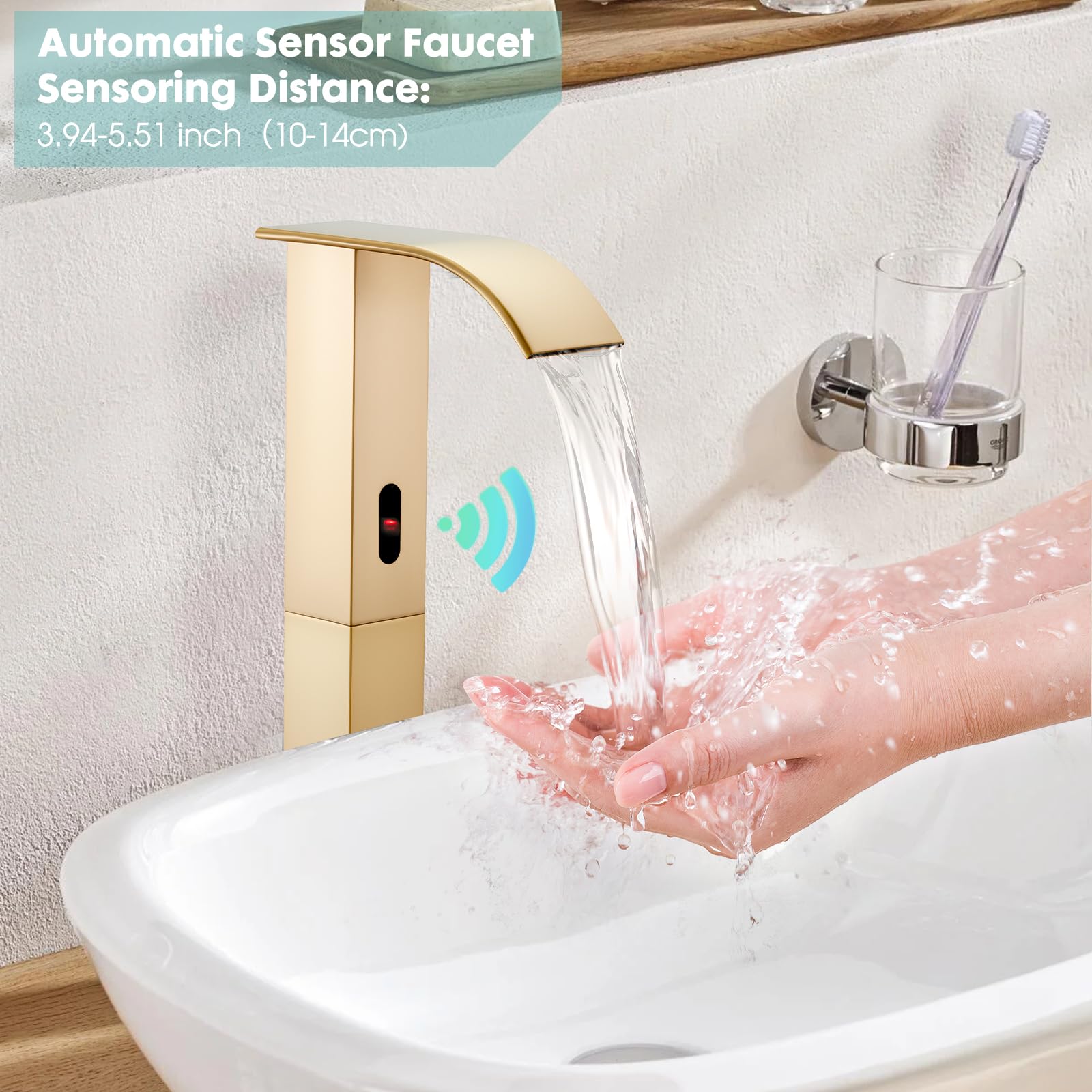 Rubinetto Da Bagno Senza Contatto, Sensore Automatico Per Lavandino, Rubinetto Dorato A Corpo Alto Con Scatola Di Controllo, Rubinetto Moderno A Cascata In Acciaio Inox
