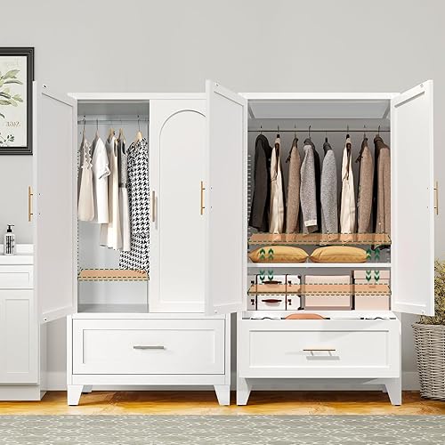 Miniatura 8 de Armario Ropero de Metal de 60" con 1 Cajón, Closet Alto Independiente Arqueado de 2 Puertas para Almacenamiento de Ropa con Estantes Ajustables y