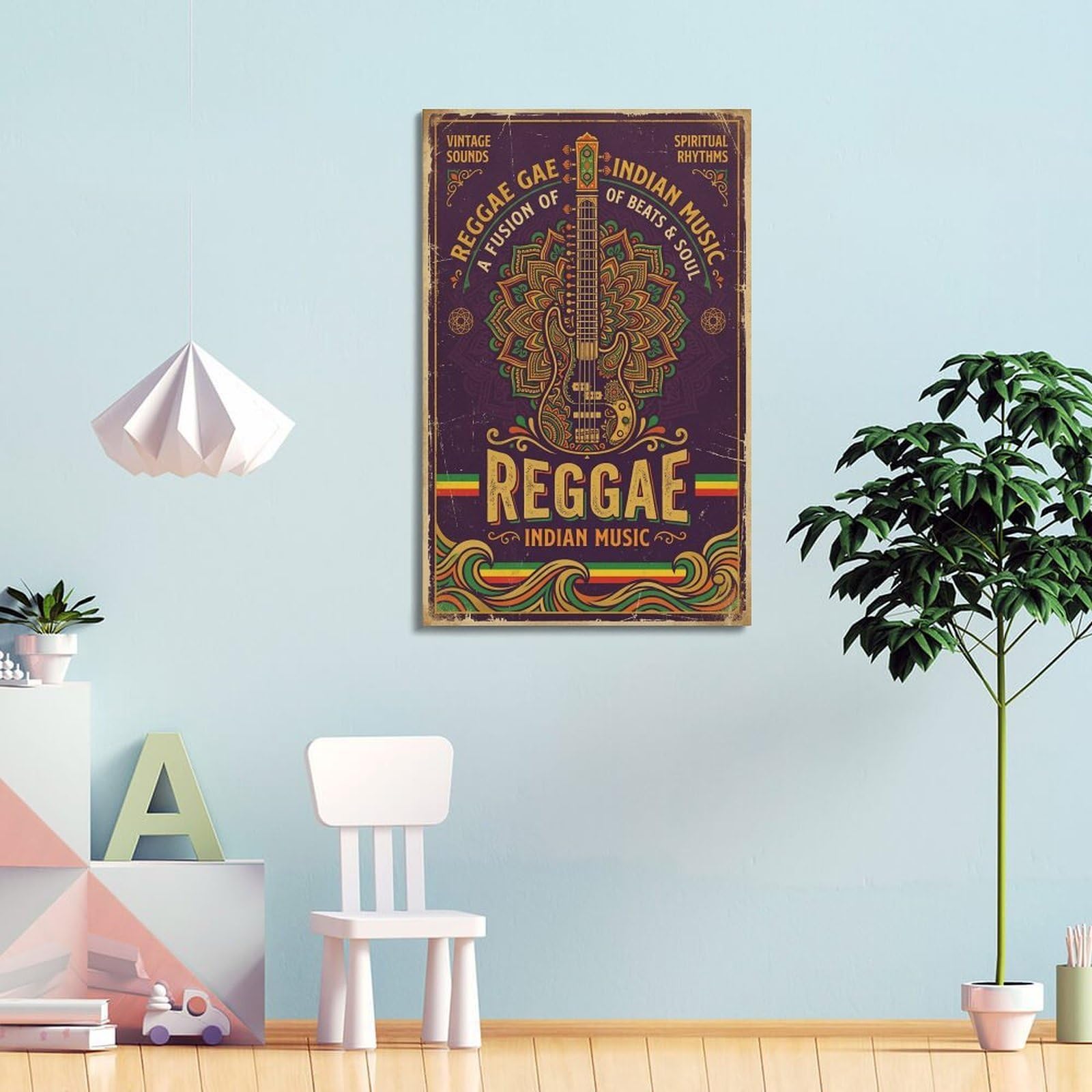 XKUGA Poster con stampa su tela con musica indiana reggae, mandala basso, moderno, decorativo, ideale per la famiglia, la grotta degli uomini, la sala giochi, la camera da letto di ragazzi e ragazze
