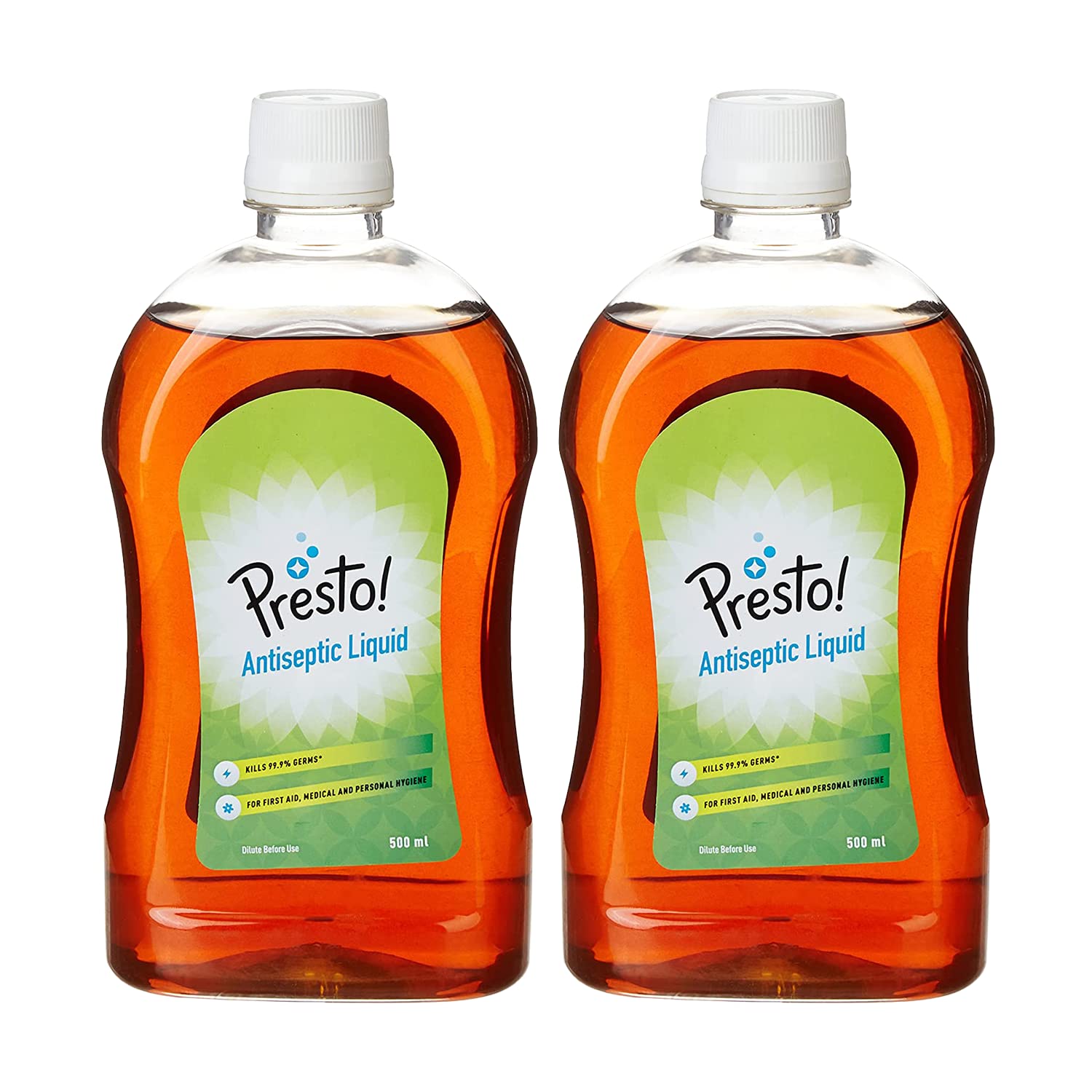 Amazon Brand - Presto! Antiseptic Liquid | 1 Litre | 500 ml X 2 Packs | Multipurpose | For First Aid, Personal Hygiene, Sanitization