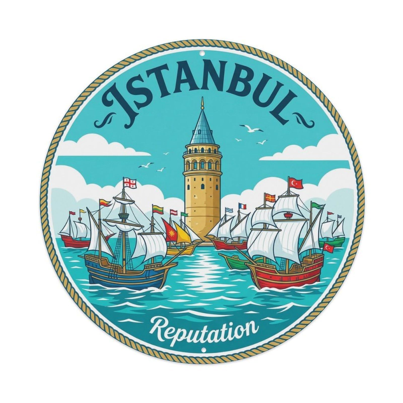 Vintage Travel Istanbul Turkey Reputation Vintage Metal Tin Sign Plaque Wall Decor for Cafe, Club Bar, Office, Garden Metal Poster 8x8Inch
