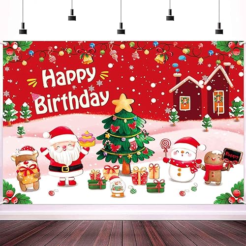 Telón de fondo de Navidad para niños, decoración de fiesta de cumpleaños de Navidad roja, Papá Noel, feliz cumpleaños, Navidad, telón de fondo,