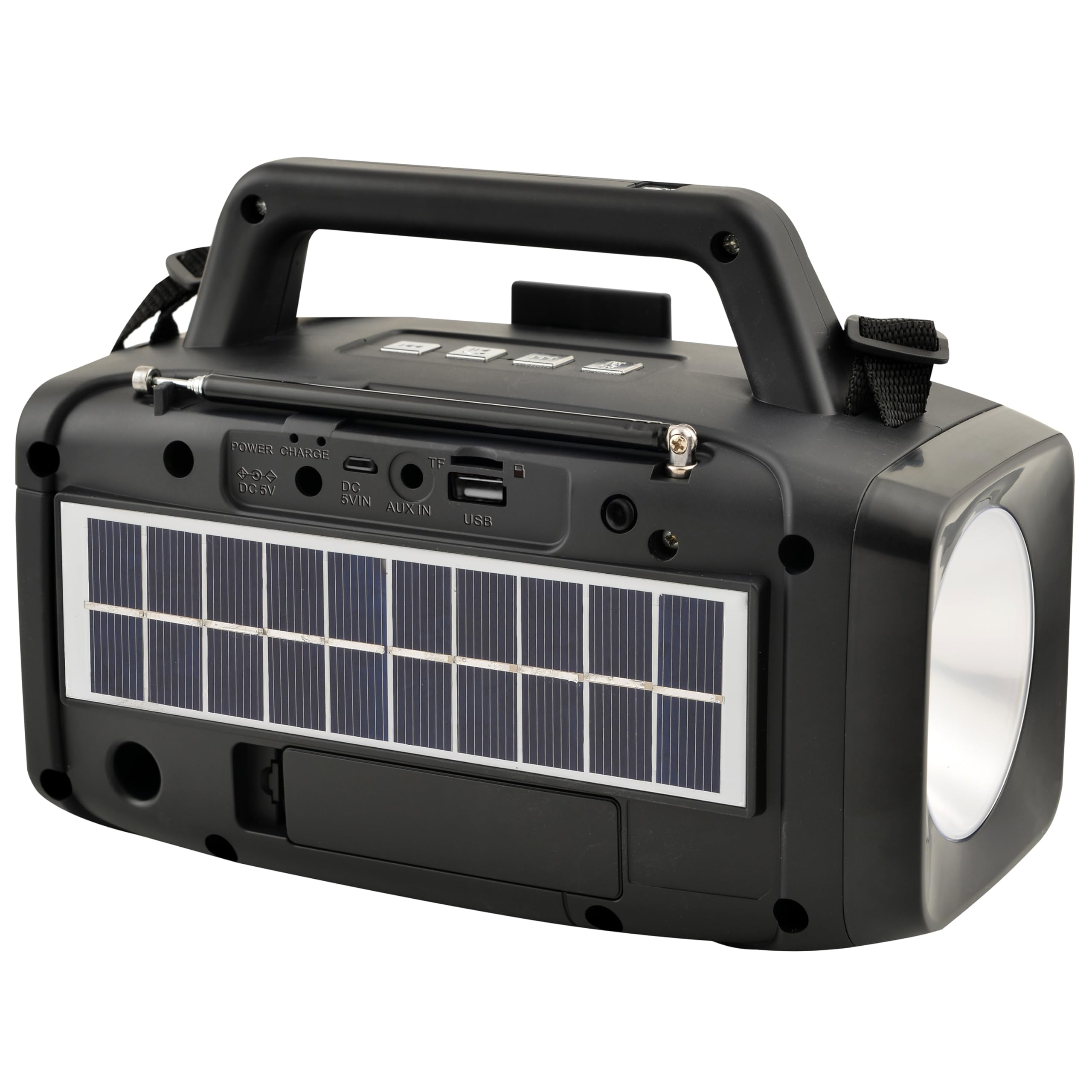 Supersonic SC-1074ER Solar Power Speaker with FM Radio & LED Flashlight, 360° Antenna, Smartphone Stand, LED Flashlight, USB/Micro SD. Rechargeable Battery, Solar Panel, Enjoy Music for 1-1.2 Hours